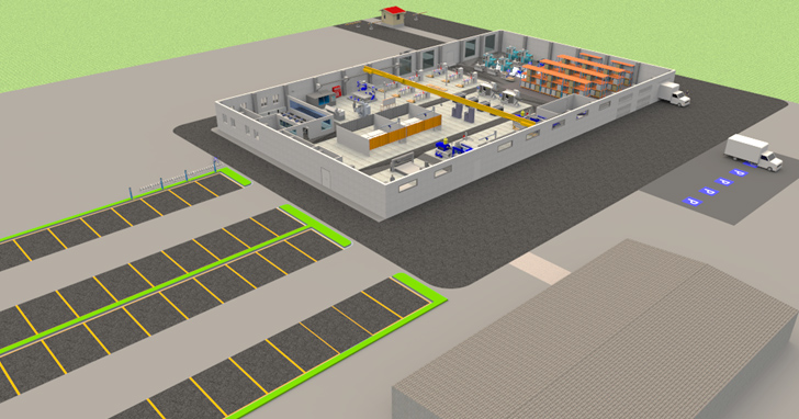 3D-Visualisierung eines Fabrikkonzepts