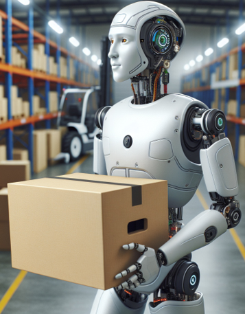 Humanoid in einem Warenlager
